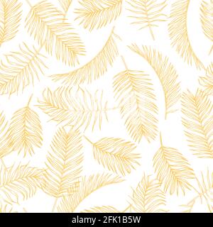 Skizzenmuster tropischer Blätter. Handgezeichneter Gold Palme Laub Hintergrund. Exotisches Regenwald Laub Vektor nahtloses Muster Stock Vektor