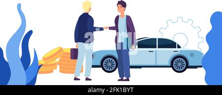 Mann, der ein Auto kauft. Kaufvertrag, Geschäftsvertrag. Gutes Geschäft, Männer Handshake Vektor-Konzept Stock Vektor