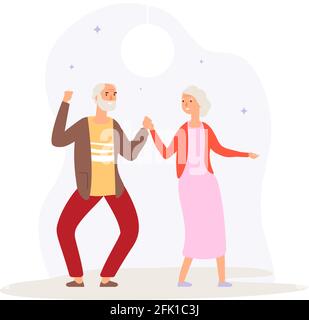 Großeltern tanzen. Glückliche ältere Paar Partei. Mann Frau tanzen in der Disco, Spaß aktive Zeit. Alte Leute entspannen Vektor-Illustration Stock Vektor