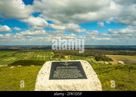 Denkmal für das 9. Batallion, das Fallschirmregiment auf den North Wessex Downs. Stockfoto