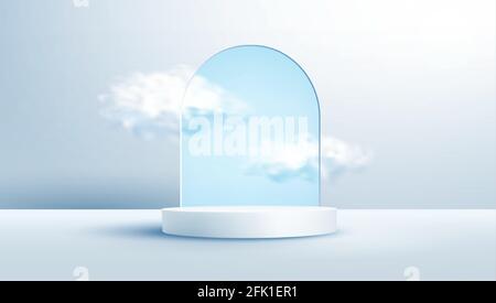 Produktdisplay Podium mit realistischer Wolke auf pastellfarbenem Hintergrund dekoriert Stock Vektor