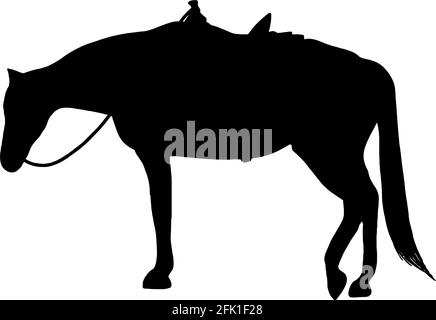 WESTERN Ranch Pferd entspannende Silhouette in schwarz auf weißem Hintergrund, Vektor-Illustration Stock Vektor