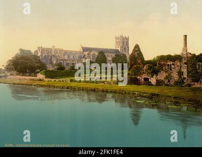 Priory Church und der Fluss Avon, Christchurch in Dorset um 1890-1900 Stockfoto