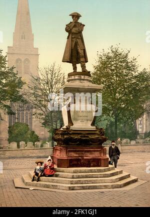 Die Statue von John Howard in Bedford, Bedfordshire um 1890-1900 mit der St. Pauls Church dahinter Stockfoto