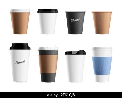 Papiertassenmockup. Braune Öko-Tasse Vorlage für Kaffee Cappuccino Latte. Branding realistische Getränke Paket oder Take Away Container Vektor-Set Stock Vektor