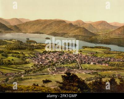 Keswick und Derwentwater im Lake District um 1890-1900. Das Foto scheint von Latrigg aufgenommen worden zu sein Stockfoto