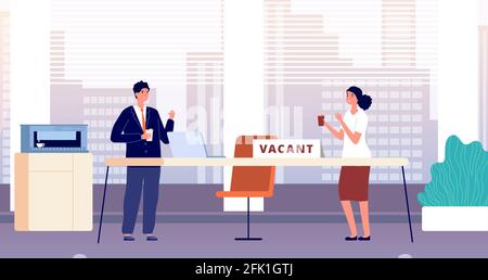 Leerstehender Arbeitsplatz. Einstellungskonzept, Mitarbeiter im Büro erforderlich. Rekrutierung von Managern, Suche nach Kollegen Vektor Illustration Stock Vektor