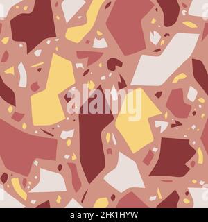Rosafarbener gebrochener Stein. Terrazzo-Muster, italienischer Stil für Fliesen, Stoffe und Oberflächen. Mediterraner Innenboden mit nahtlosem Muster Stock Vektor