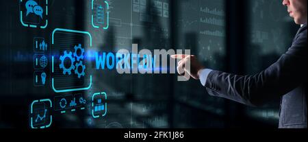 Workflow Repeatability Systematisation Buisness Prozess. Business Technology Internet. Stockfoto