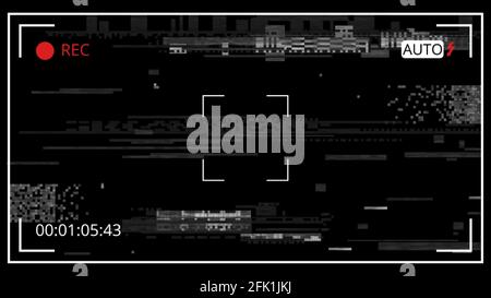 Fehler im Hintergrund. Old School kein Signaleffekt, Vintage-Digital-Bildschirm. Kamera- oder Monitoransicht, vhs-tv-Verzerrung der 80er Jahre bei Dunkelheit. Körniger Retro-Lärm Stock Vektor