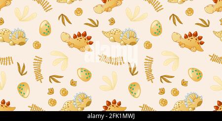 Nahtloses niedliches Dinosaurier-Muster. Bunte Dino Hintergrund für Kinder. Kindliche Vektor-Design für Textil und Verpackung, Kindertapete Stock Vektor