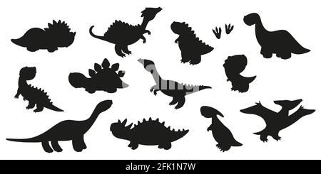 Set von Dinosaurier Silhouette. Cartoon-Vektor-Monster. Jurassische Dino-Ikonen. Elemente für Karten- und Sticker- sowie T-Shirt-Design Stock Vektor