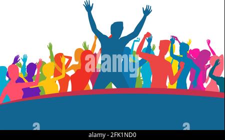 Tanzende Menschenmenge Silhouetten auf weißem Hintergrund. Stock Vektor