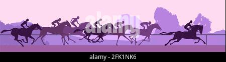 Rennpferde und Silhouetten. Pferde laufen wie der Wind und ihre Reiter Stock Vektor