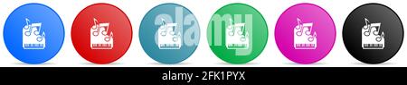 Klavier, Musik-Vektor-Icons, Satz von Kreis Gradient Tasten in 6 Farben Optionen für webdesign und mobile Anwendungen Stock Vektor