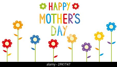 Happy Mother's Day Karte mit Blumen. Isoliert auf weißem Hintergrund. Stockfoto