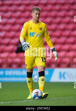 London, Großbritannien. April 2021. Ben Amos Torhüter von Charlton Athletic während des Sky Bet League 1-Spiels hinter verschlossenen Türen zwischen Charlton Athletic und Crewe Alexandra am 27. April 2021 im Valley, London, England. Foto von Alan Stanford/Prime Media Images. Quelle: Prime Media Images/Alamy Live News Stockfoto