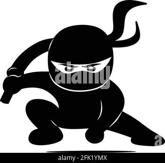 Niedliche Ninja schwarze Silhouette Illustration Stock Vektor