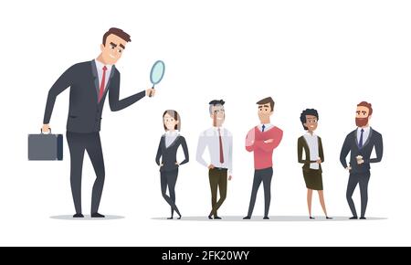 Einstellungskonzept. HR Manager sucht Mitarbeiter. Cartoon Business Menschen Vektor Illustration Stock Vektor