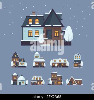 Gefrorene Häuser. Weihnachten Winter Gebäude mit Schneekappe aus Schneeflocken erstaunliche Dekoration Gebäude Vektor Stock Vektor