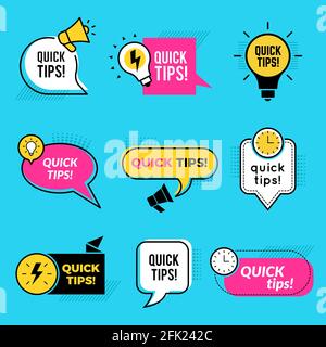 Kurztipps. Grafische Umrisse Formen Tricks für erinnern Textnotizen oder Abzeichen Vektor-Set Stock Vektor