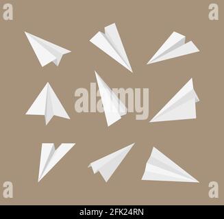 Papierebenen. 3d Origami Flugzeug fliegendes Papier reisen Symbole Vektor-Set Stock Vektor