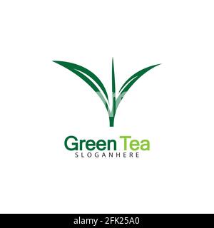 Grüner Tee Blatt Logo Vektor Symbol Illustration Design isoliert auf Weißes Hintergrund-Vektorbild Stock Vektor