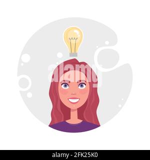 Konzept der produktiven Selbstorganisation nettes Mädchen, effektive Zeitmanagement, Arbeit zu organisieren. Frau Idee Glühbirne, lesen Sie E-Mail. Flache Vektorgrafik Stock Vektor