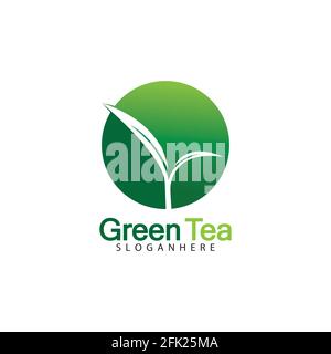 Grüner Tee Blatt Logo Vektor Symbol Illustration Design isoliert auf Weißes Hintergrund-Vektorbild Stock Vektor