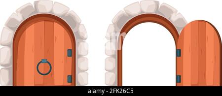 Geschlossene Türen öffnen. Alte Stahl-und Holztore außen antiken Vektor isolieren Bilder Stock Vektor