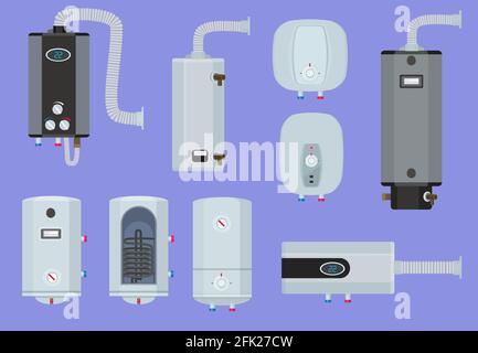 Heizsysteme. Wasser Kesselhaus Tankstelle warm Technologie Vektor-Set Stock Vektor