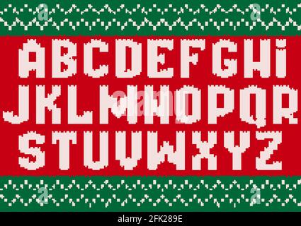 Gestrickte Schrift. Weihnachtsalphabet für Party Pullover Buchstaben von Stoff Kleidung ethnisch strukturierte Vektor Stock Vektor