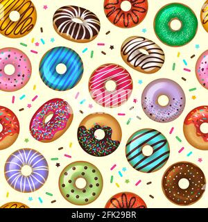 Krapfen-Muster. Leckere Bäckerei Dessert Vektor farbig nahtlose Hintergrund Stock Vektor
