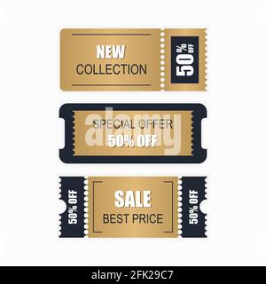 Rabatt 50 Prozent Sammlung von Etiketten und Tags. Werbebanner für Einkaufstasche. Vektorgrafik Stock Vektor