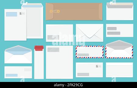 Leerer Umschlag. Office a4-Papier Corporate Stil Umschläge Sammlung Vektor Mockup Set Stock Vektor