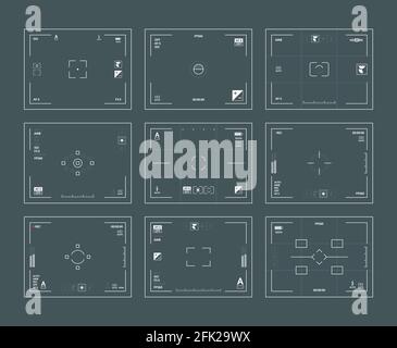 Sucherschnittstelle. Digitale Archivierung dslr-Kameras Rahmen Objektiv fokussierten Vektor Web-Vorlage Satz Stock Vektor