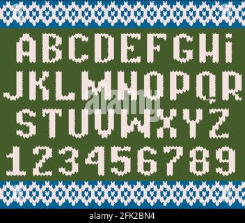 Gestricktes Alphabet. Weihnachts texturierte Schrift zu feiern Kleidung Pullover oder Pullover Vektor Alphabet Set Stock Vektor