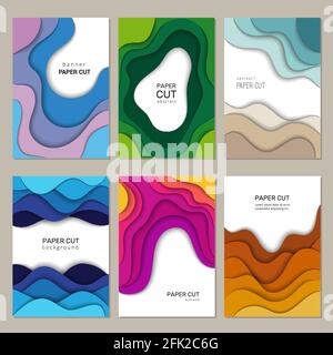 Papiergeschnittene Banner. Vektor abstrakt Origami Schneiden Wellen mit Schatten Dekoration Rahmen Vektor Broschüre Layout Stock Vektor