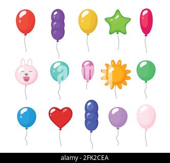 Cartoon-Ballons. Festliche Unterhaltung helle Reflexionen farbige Gegenstände glänzende fliegende Spielzeug für Party Vektor Gummi Luftballons Stock Vektor