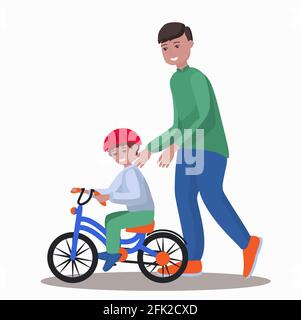 Vater lehren Sohn Fahrrad Vektor Illustration fahren Stock Vektor
