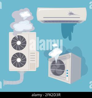 Beschädigter Conditioner. Kaputte Home Air-Systeme Windlüftung effiziente Vektor Stock Vektor