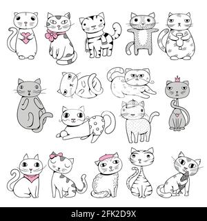 Lustige Katzen. Doodle Haustiere handgezeichnete Charaktere Comic Tiere Vektor Illustrationen Stock Vektor