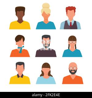 Profilbilder. ID- oder cv-Avatare von männlichen und weiblichen Köpfen Vektor-Set-Zeichen in flachem Stil Stock Vektor