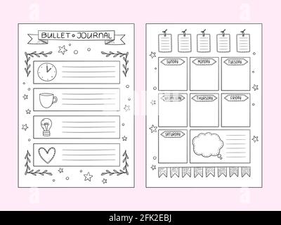 Aufzählungszeichen für Journalseiten. Vektor-Design-Vorlagen von handgezeichneten Notizen und Trennrahmen Organizer oder Planer Stock Vektor