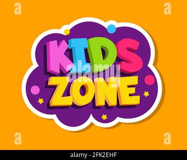Playroom-Label. Kids Zone farbenfrohes Aufkleberdesign. Baby spielen Zimmer Dekoration Vektor-Zeichen Stock Vektor