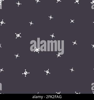 Schädel mit gekreuzten Knochen Vektor flach nahtloses Muster auf schwarzem Hintergrund isoliert. Hintergrunddesign für Piraten, kriminelle Menschen oder Verbrecher. Weißer Totenschädel, fröhliches Roger Piratensymbol. Stock Vektor