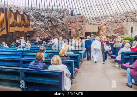 HELSINKI, FINNLAND - 25. AUGUST 2016: Innenraum der Tempeliaukion-Kirche in Helsinki, Finnland, auch bekannt als Felsenkirche Stockfoto