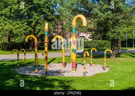 Denkmal der Wanderstöcke in der Stadt Sigulda, Lettland Stockfoto