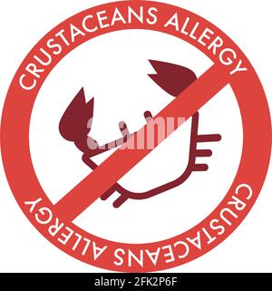 Keine Krebstiere Lebensmittel Allergen rote Schild Aufkleber. Stock Vektor