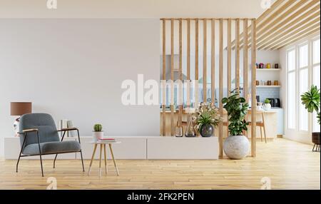 Modernes Interieur Zimmer mit Möbeln, Esszimmer, die Küche.3d-Rendering Stockfoto